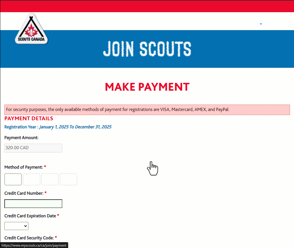 MyScouts Renewal - Step 10 - Payment